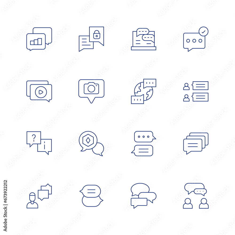 Chat line icon set on transparent background with editable stroke. Containing chat bubble, chat, bubble chat, message, comment, communication.