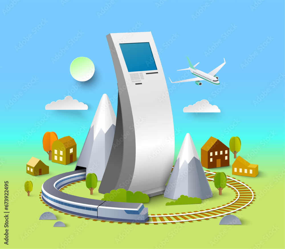 Transport ticket self-service kiosk isometric vector illustration Transport ticket self-service kiosk isometric vector illustration