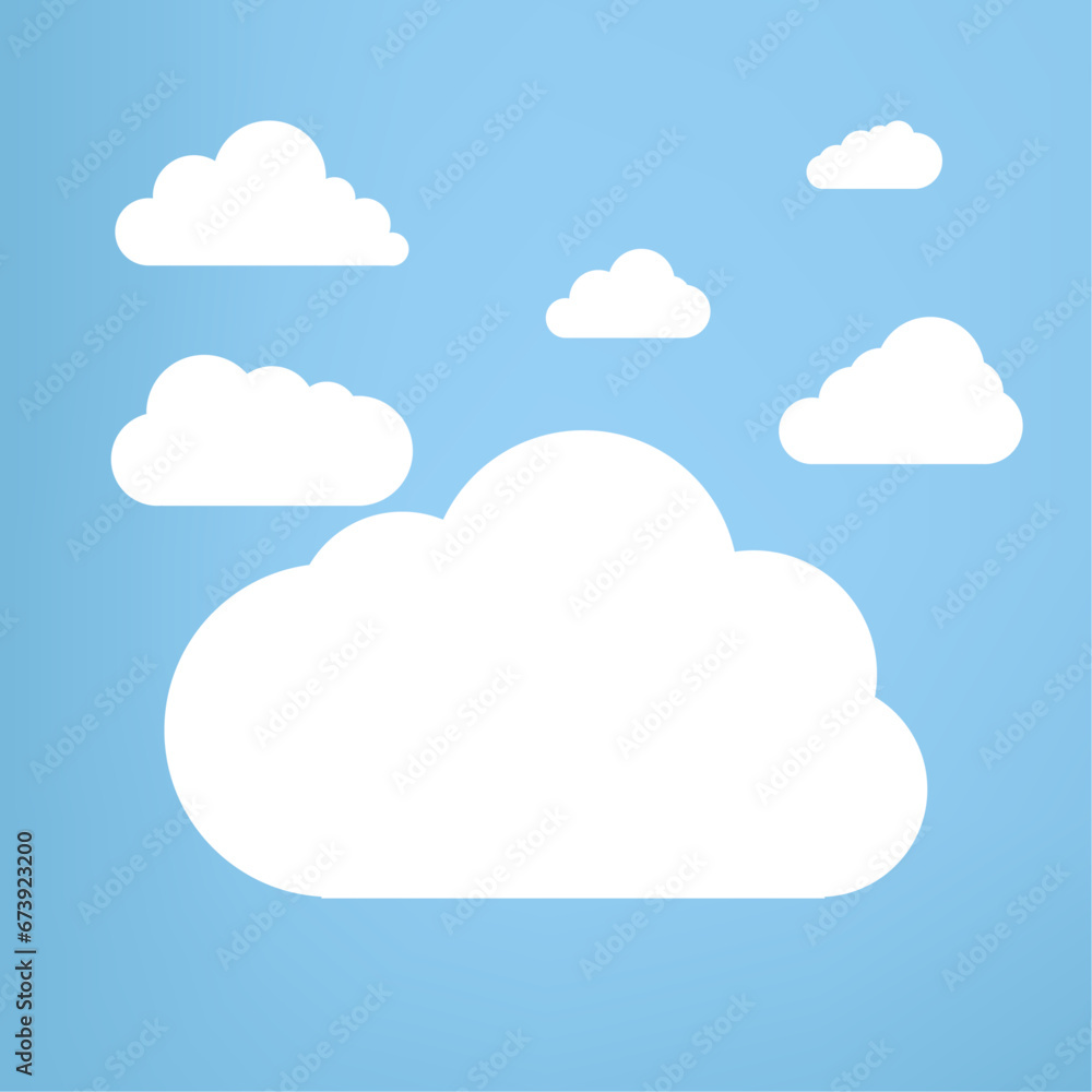 White Couds elements groups, and clouds on isolated blue background, and Groups of white Clouds collection in flat design styles, cloud concept templates