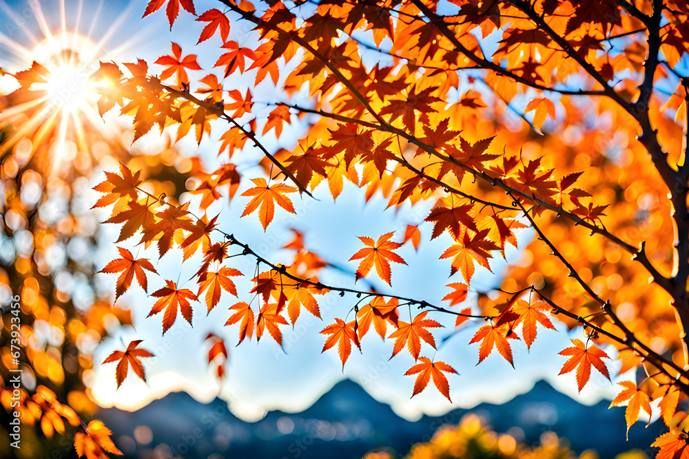 Draw a beautiful tree scene in the autumn mountains. Generative AI Draw a beautiful tree scene in the autumn mountains. Generative AI