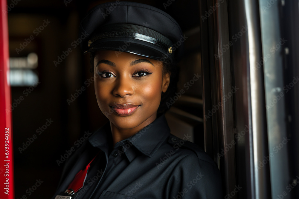 Generative AI picture portrait of mail person mailman mailwoman in corporate uniform Generative AI picture portrait of mail person mailman mailwoman in corporate uniform