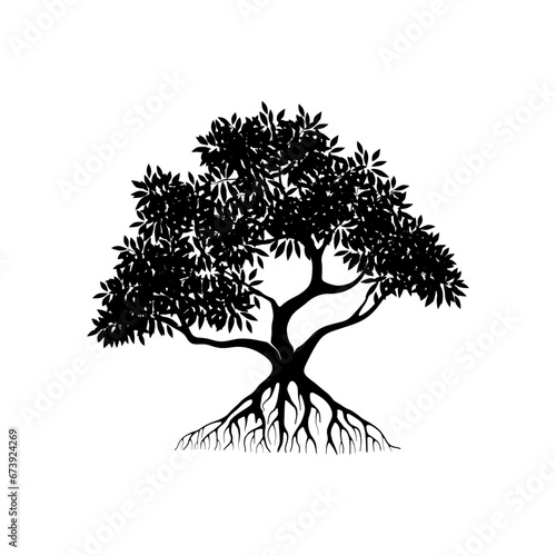 mangrove tree vector silhouette, black and white colors photo