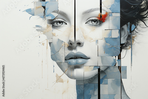 Trendy abstract illustration of woman in vintage minimalistic geometry elements Generative AI picture