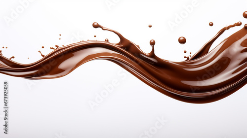 
respingo líquido de chocolate em um fundo branco com espaço de cópia photo