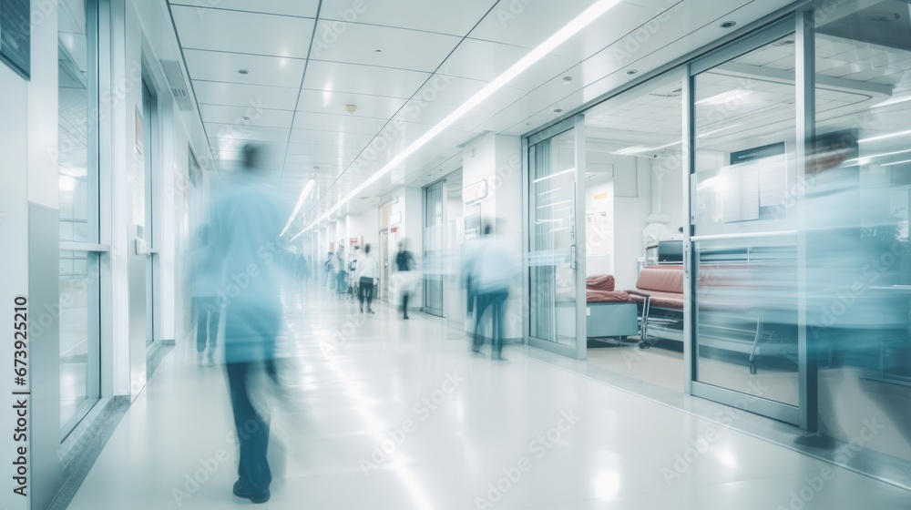 Modern hospital corridor and people with long exposure effect, blurred Modern hospital corridor and people with long exposure effect, blurred