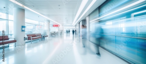 Modern hospital corridor and people with long exposure effect  blurred