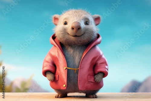 Cute wombat in cartoon clothes