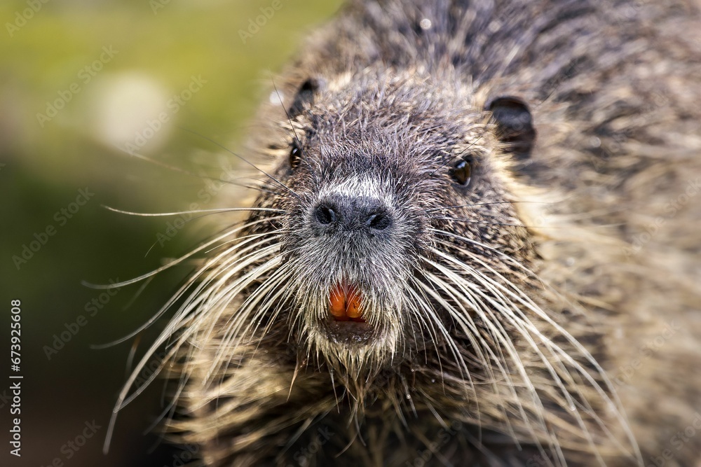 Nutria walking on a rocky shoreline in a shallow body of water. Nutria walking on a rocky shoreline in a shallow body of water.
