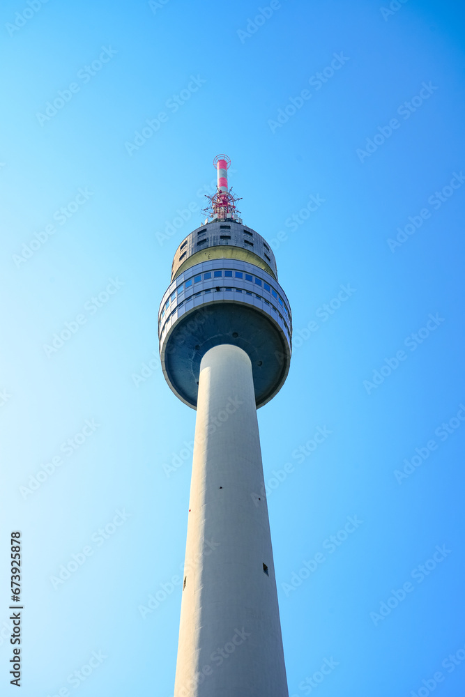 Florianturm in Dortmund with blue sky in the background. Observation tower, television tower of the city. Florianturm in Dortmund with blue sky in the background. Observation tower, television tower of the city.