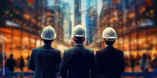 A set of architects wearing hard hats, concept of Construction