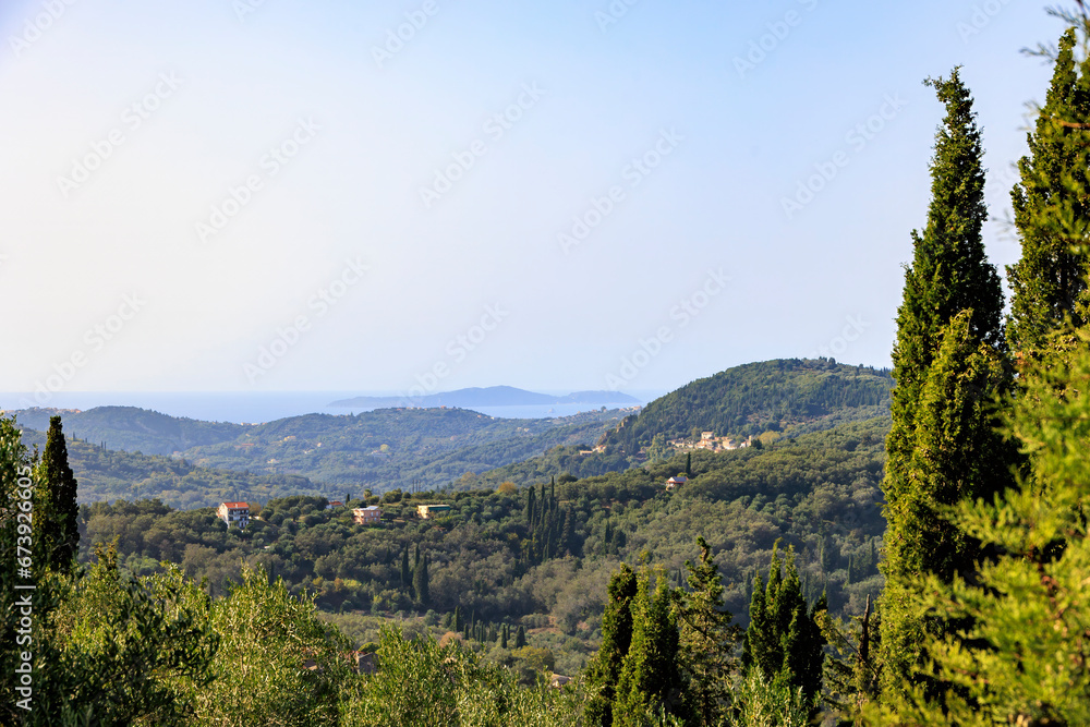  wooded mountains and olive plantations in the north of the island of Corfu