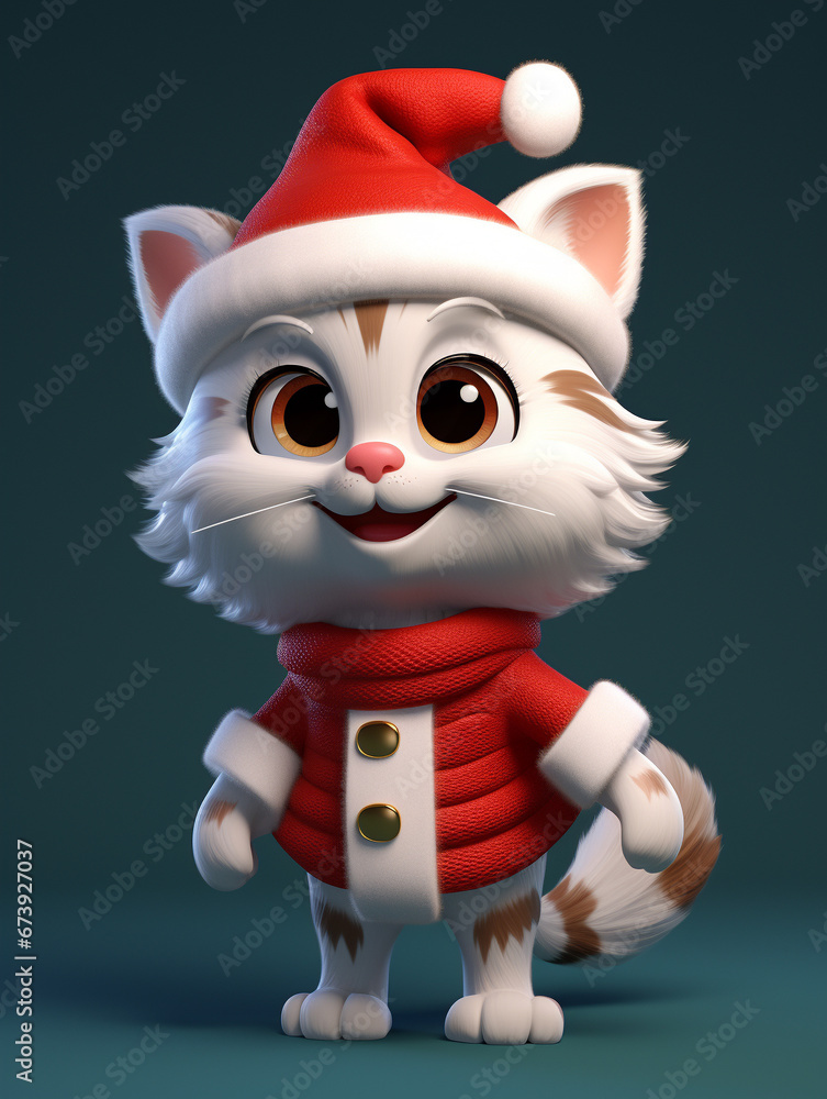 A 3D Cartoon Cat Dressed Up as Santa Claus A 3D Cartoon Cat Dressed Up as Santa Claus