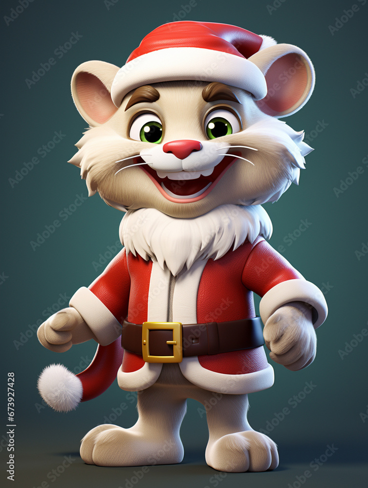 A 3D Cartoon Mountain Lion Dressed Up as Santa Claus A 3D Cartoon Mountain Lion Dressed Up as Santa Claus