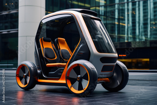 Futuristic electric urban vehicle with sleek design. photo