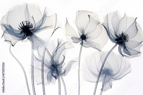 Floral x-ray on white backdrop. Generative AI photo