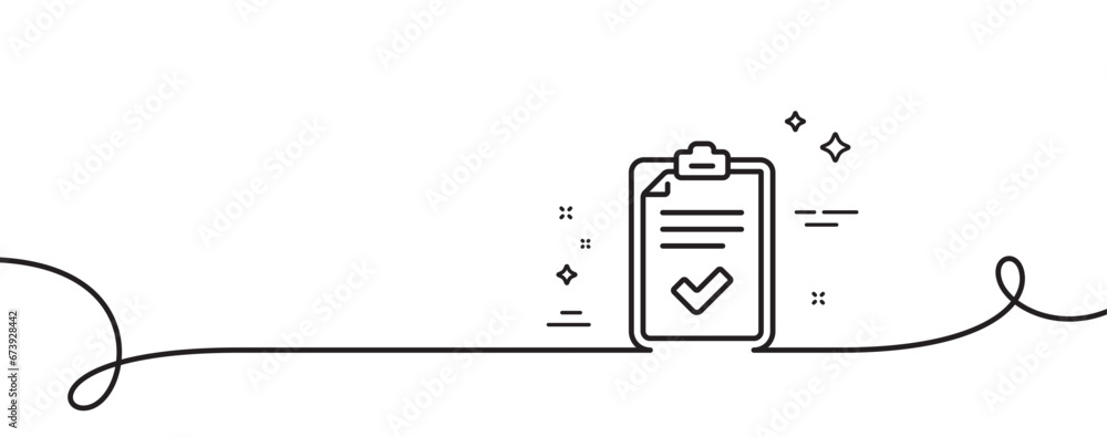 Checklist line icon. Continuous one line with curl. Survey report sign ...