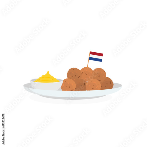 Dutch Bitterballen with mustard - Savory Snack Vector Illustration