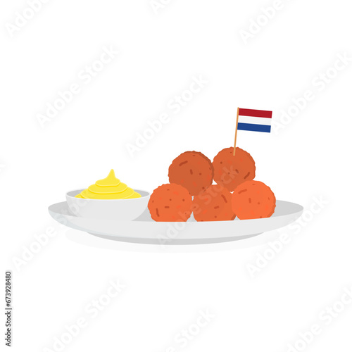 Dutch Bitterballen with mayonnaise - Savory Snack Vector Illustration