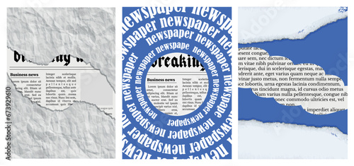 Retro collage. Retro newspaper and torn paper and text. Trendy vintage collage concept. Elements for banners, posters, social media. Vector.