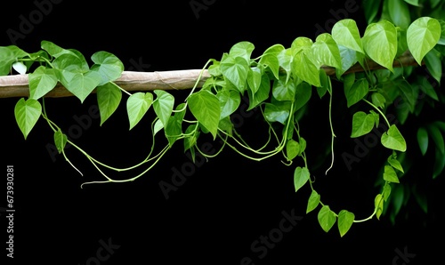 Twisted jungle vines climbing plant, green leaves vines of Tiliacora triandra medicinal plant native to Southeast Asia, Generative AI photo