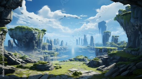 futuristic 2d game platformer landscape background 