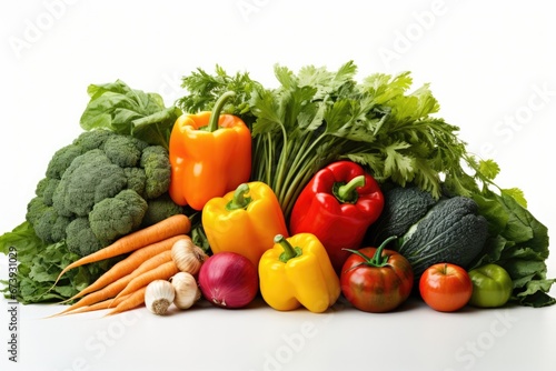 Chefs hand displaying seasonal organic produce isolated on a white background 