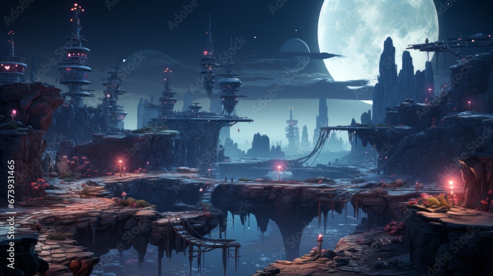 futuristic 2d game platformer landscape background futuristic 2d game platformer landscape background