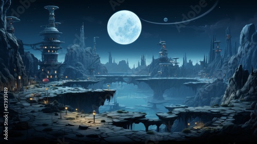 futuristic 2d game platformer landscape background 
