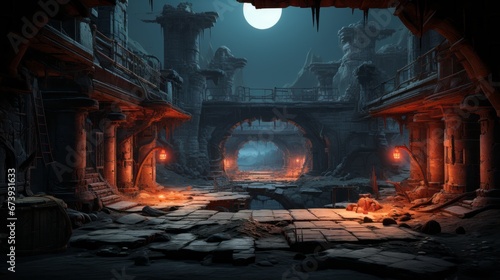 futuristic 2d game platformer landscape background 