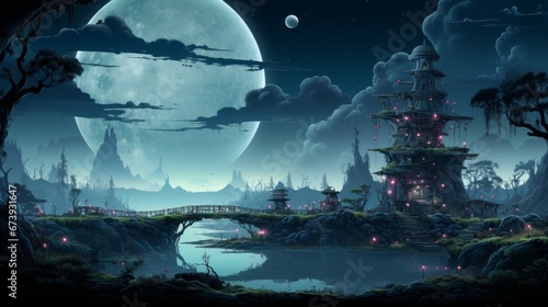futuristic 2d game platformer landscape background  © stasknop