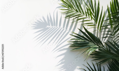 Tropical palm leaves with shadows on white concrete wall abstract blurred tropical background  Generative AI