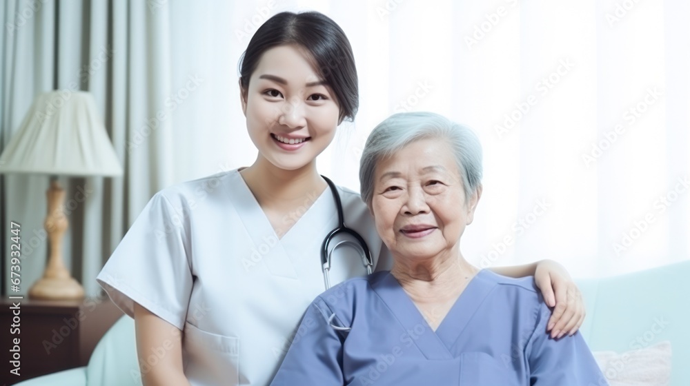Asian Nurse or Physical therapist person visit Elderly patients at home Asian Nurse or Physical therapist person visit Elderly patients at home