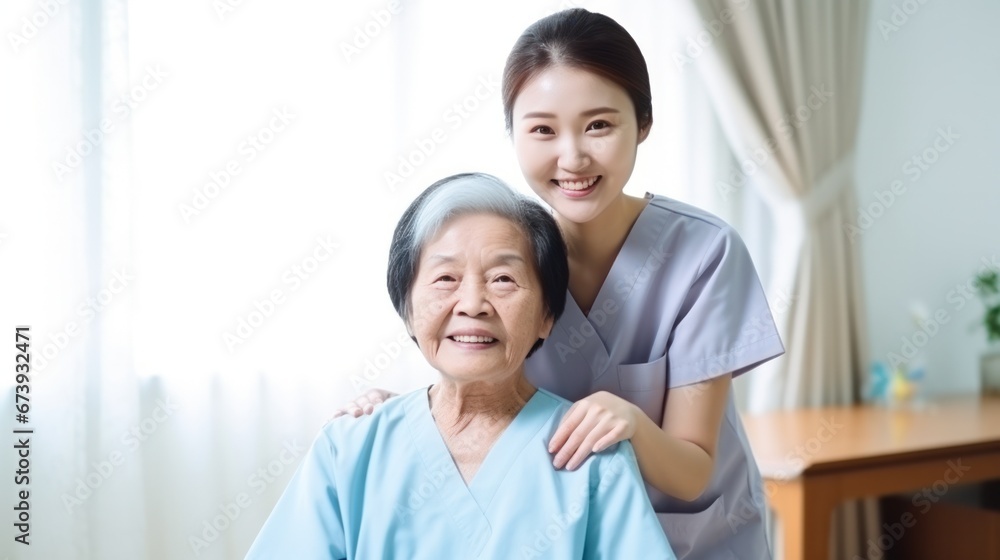Asian Nurse or Physical therapist person visit Elderly patients at home Asian Nurse or Physical therapist person visit Elderly patients at home