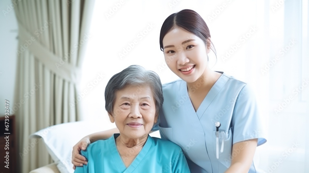 Asian Nurse or Physical therapist person visit Elderly patients at home Asian Nurse or Physical therapist person visit Elderly patients at home