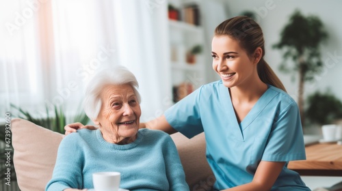 Nurse or Physical therapist person visit Elderly patients at home © ETAJOE