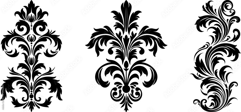 baroque floral black silhouette vector logo element - obrazy, fototapety, plakaty 