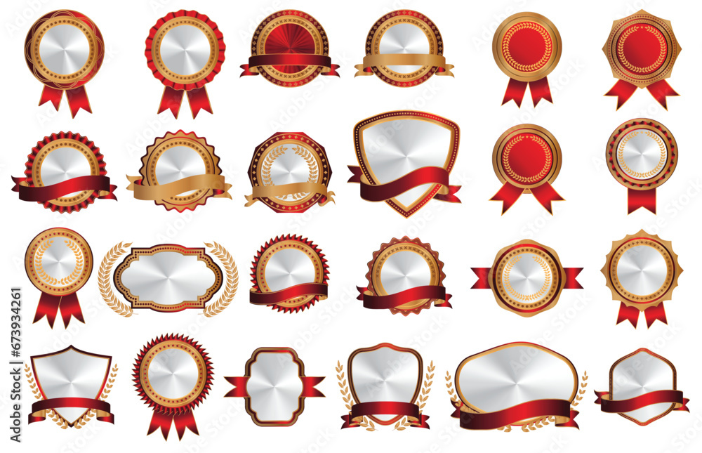 Luxury gold and red badge labels design elements vector collection. Luxury gold and red badge labels design elements vector collection.