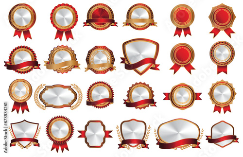 Luxury gold and red badge labels design elements vector collection.