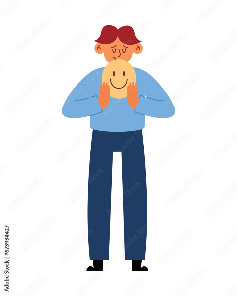 man with depression and happy mask