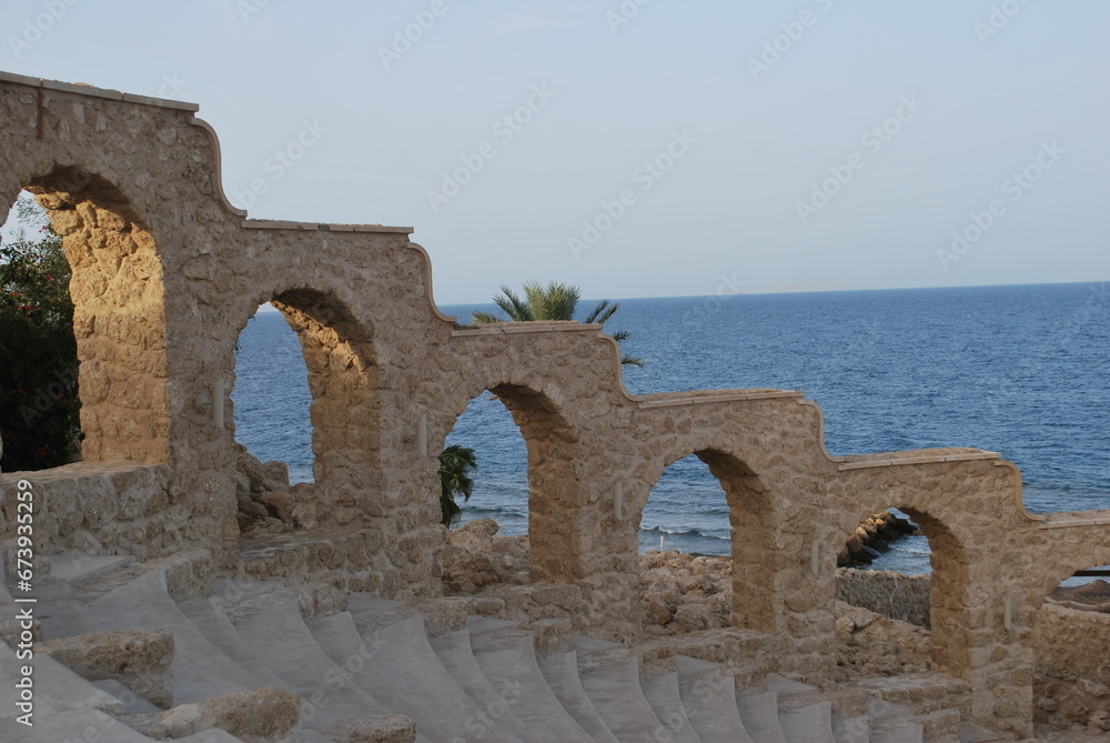 Ruins of the amphitheater on the Red Sea beach. Not far from Hurghada (Egypt).