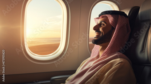 Business man from united arab emirates flying on his private jet