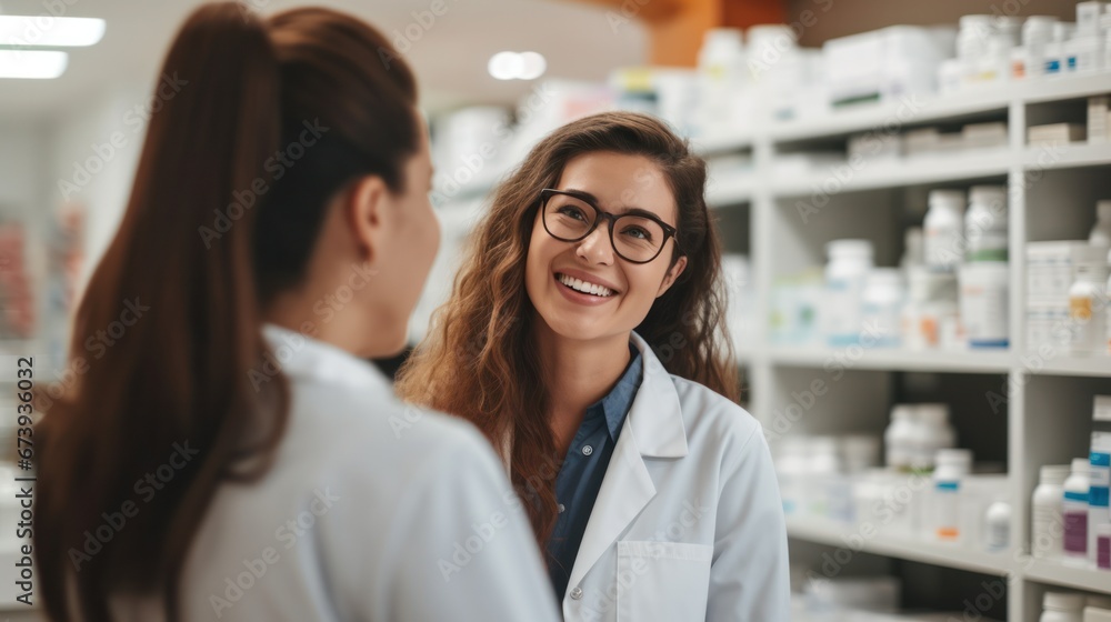 Smiling of pharmacist and drugs working at pharmacy store Smiling of pharmacist and drugs working at pharmacy store