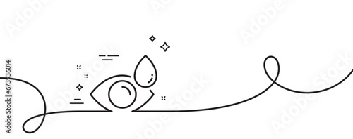 Eye drops line icon. Continuous one line with curl. Oculist clinic sign. Optometry vision symbol. Eye drops single outline ribbon. Loop curve pattern. Vector