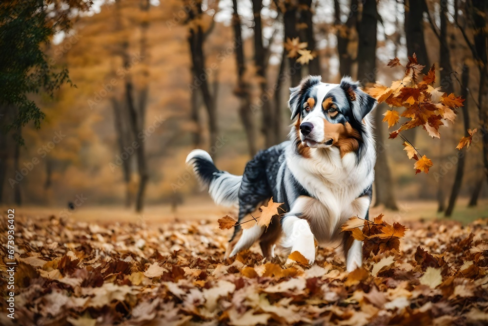 jack russell terrier running in autumn park