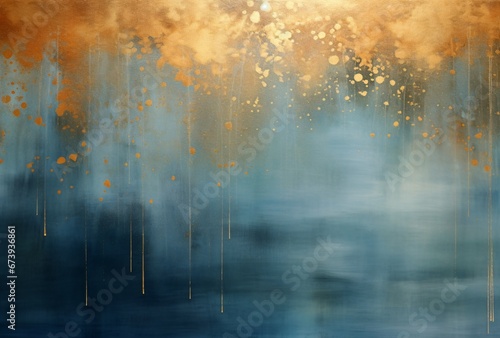 blue background with brown and gold lights, light silver and orange, atmospheric and dreamy, dark teal and light gold