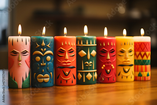unlit, a variety of kwanzaa candles called mishumaa saba photo