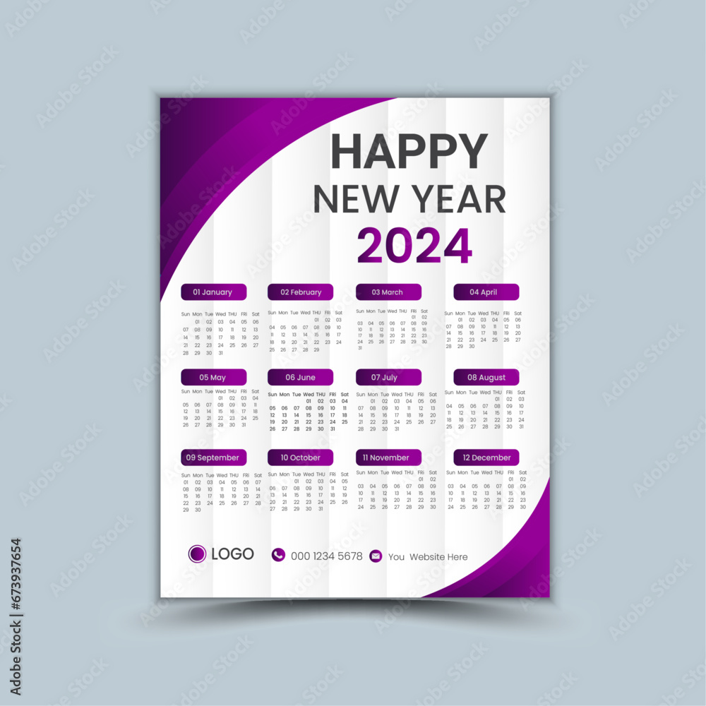Wall Calendar 2023, Wall calendar design template for 2024, minimalist