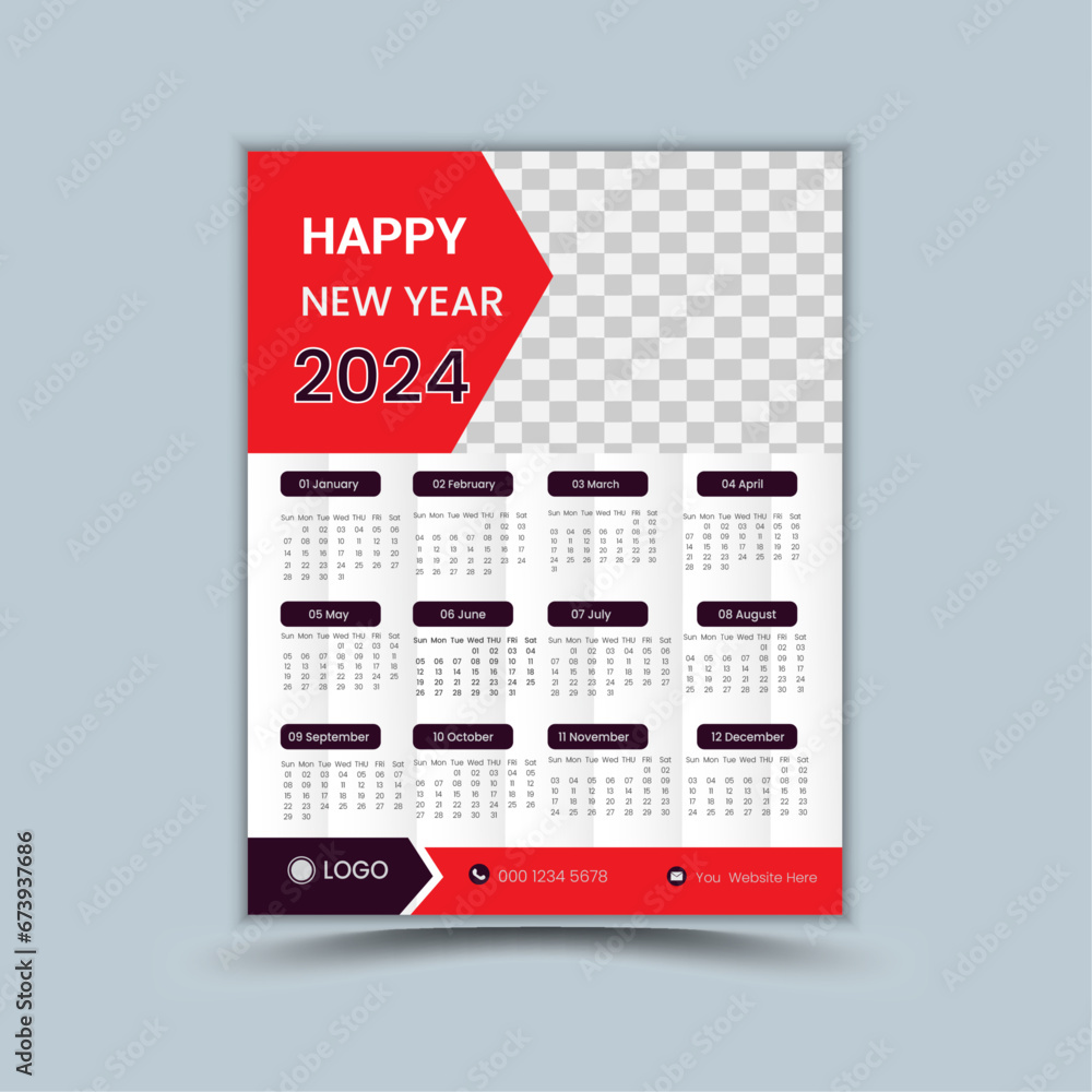Wall Calendar 2023, Wall calendar design template for 2024, minimalist