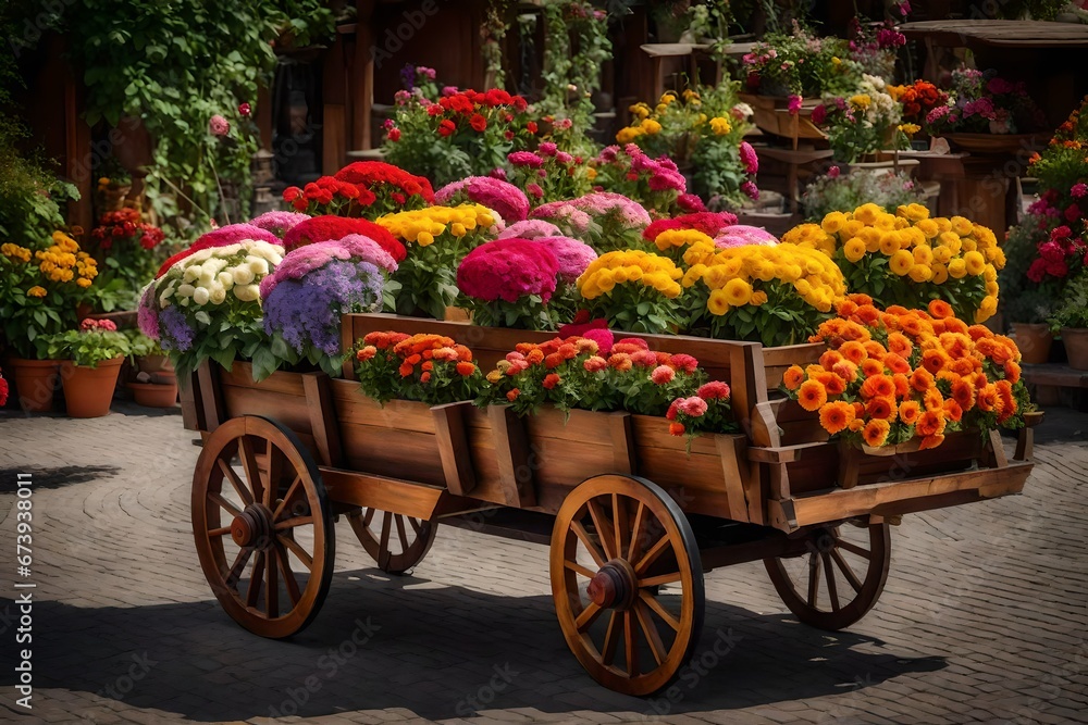 cart with flowers