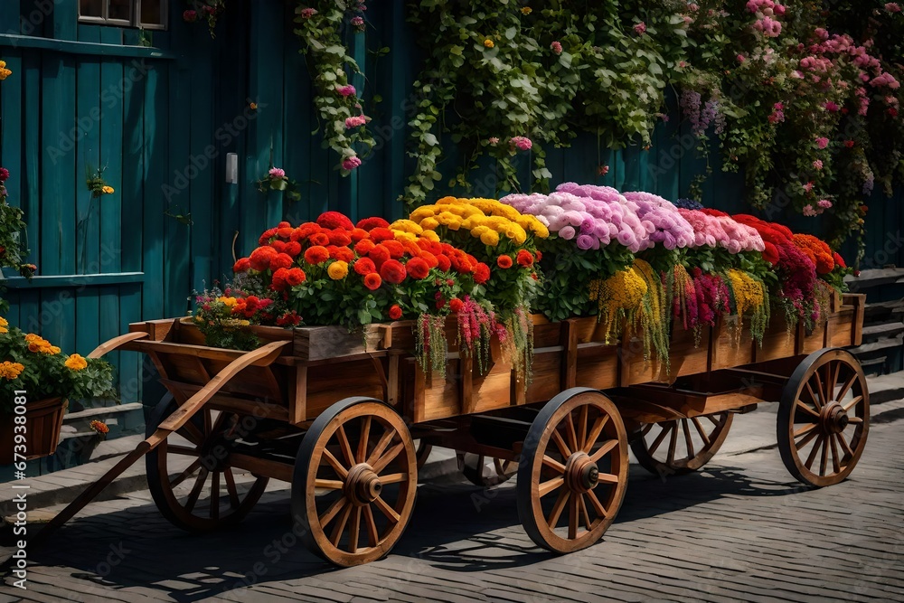 cart with flowers